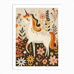 Unicorn In A Meadow Of Flowers Mustard Muted Pastels 2 Art Print