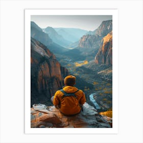 Man Looking At A Canyon Art Print