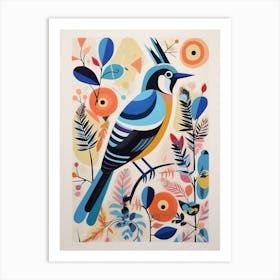 Colourful Scandi Bird Blue Jay 1 Art Print