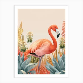 Andean Flamingo And Bromeliads Minimalist Illustration 1 Art Print