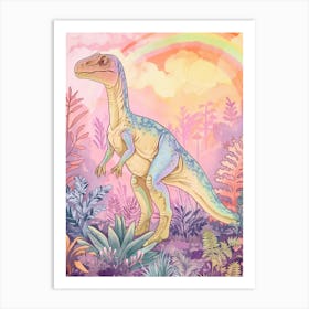 Pastel Rainbow Compsognathus Dinosaur Art Print