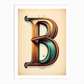 B, Letter, Alphabet Retro Drawing 4 Art Print