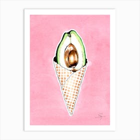 Summer Watercolor Dessert Avocado Ice Cream Food Illustration Art Print