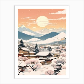Vintage Winter Travel Illustration Nagano Japan 3 Art Print