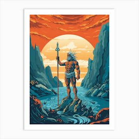  A Retro Poster Of Poseidon Holding A Trident 9 Art Print