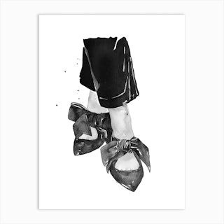 Bow Glamorous Shoes Black & White Art Print