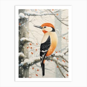 Winter Bird Painting Woodpecker 4 Art Print