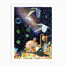 Swan - fly - the universe - photo montage Art Print