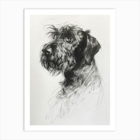 Wirehaired Pointing Griffon Dog Charcoal Line 1 Art Print