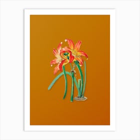 Vintage Meadow Habranthus Flower Botanical on Sunset Orange n.0196 Art Print