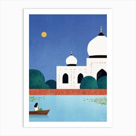 India Vintage Travel Poster, Taj Mahal Minimalist Art Print