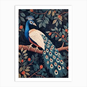 Folky Floral Peacock On A Tree Branch 1 Art Print