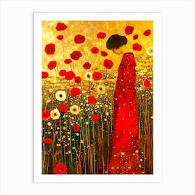 Woman and Poppies Art Print