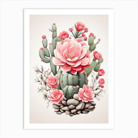 Cactus And Flowers Art Print 1 Art Print