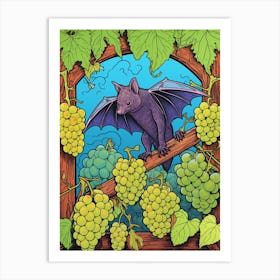 Fruit Bat Floral Vintage Illustration 3 Art Print