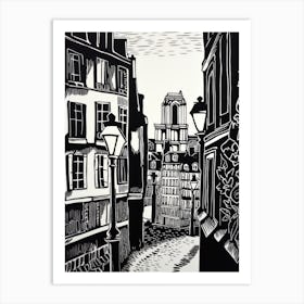 Paris France Linocut Illustration Style 4 Art Print