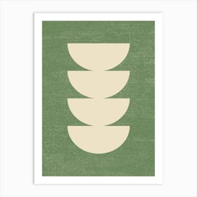 Half-circle Mid-century Style Minimal Abstract Monochromatic Composition - Deep Green Art Print