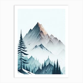 Mountain And Forest In Minimalist Watercolor Vertical Composition 51 Art Print