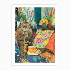 Tea Time With A Maine Coon Cat 3 Art Print