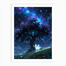 Tree In The Night Sky Art Print