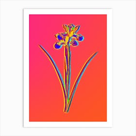 Neon Spanish Iris Botanical in Hot Pink and Electric Blue n.0050 Art Print