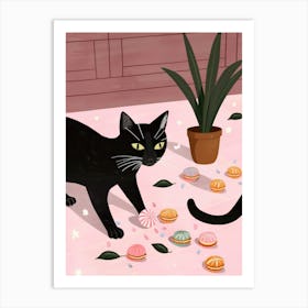 Cat And Macarons 3 Art Print