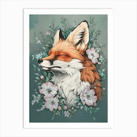 Amazing Red Fox With Flowers 1 Art Print