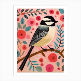 Pink Scandi Carolina Chickadee 1 Art Print