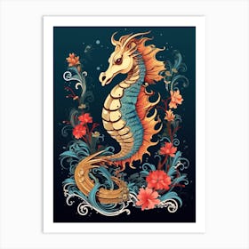 Seahorse Animal Drawing In The Style Of Ukiyo E 2 Art Print