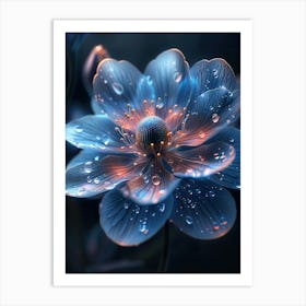 Blue Flower With Water Droplets Art Print