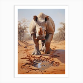 Rhinoceros Muddy Foot Prints Realism 2 Art Print