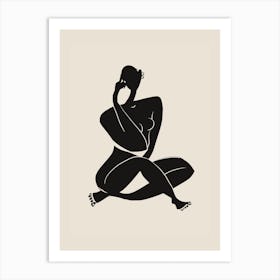 Nude Sitting Pose In Black Art Print