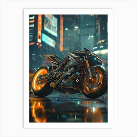 Motorcycle In The Rain 4 Art Print