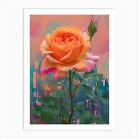 English Roses Painting Rose With A Cityscape 2 Art Print