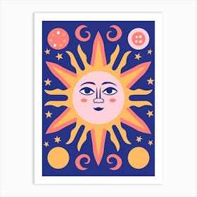 Pastel Colourful Sun Face Art Print