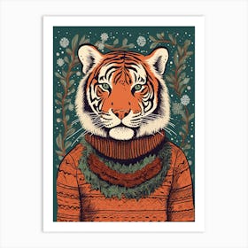 Tiger Illustrations Wearing A Christmas Sweater 2 Art Print