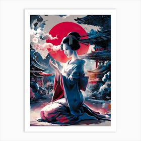 Beautiful Japanese Geisha Girl Art Painting #4 Art Print