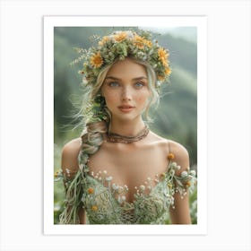 Fairy Girl In Green Dress Art Print