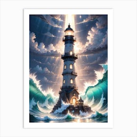 A Lighthouse In The Middle Of The Ocean 16 Art Print