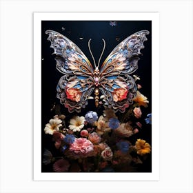 Butterfly With Flowers Art Print