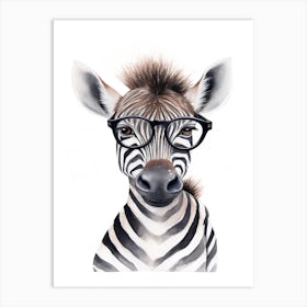 Smart Baby Zebra Wearing Glasses Watercolour Illustration 1 Art Print