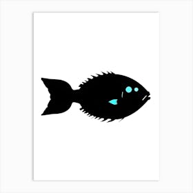 Black Fish Silhouette With Blue Details Art Print