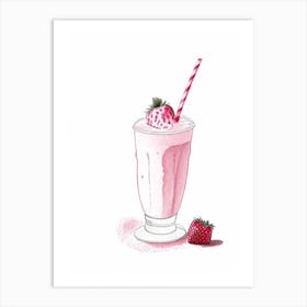 Strawberry Milkshake Dairy Food Pencil Illustration 2 Art Print