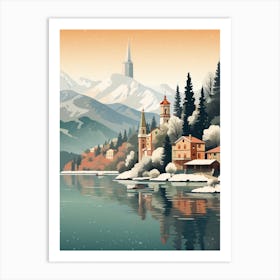 Vintage Winter Travel Illustration Lake Como Italy 2 Art Print