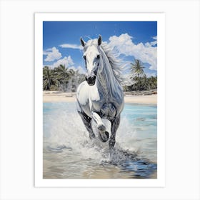 A Horse Oil Painting In Lanikai Beach Hawaii, Usa, Portrait 1 Art Print