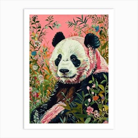 Floral Animal Painting Giant Panda 2 Art Print