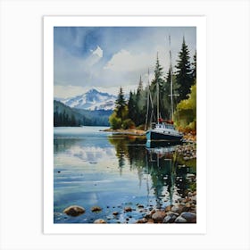 Boat Docked At Lake Art Print