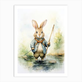 Bunny Fishing Rabbit Prints Watercolour 2 Art Print