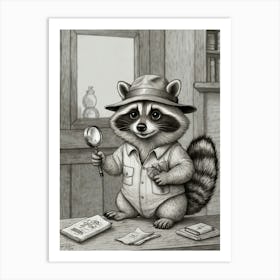 Raccoon With Magnifying Glass Art Print