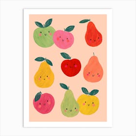 Happy Fruit Apples And Pears Art Print